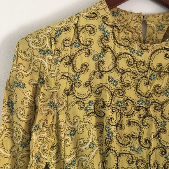 Vintage yellow beaded cottagecore dress by Joan Nortan Irwin - Picture 4 of 12